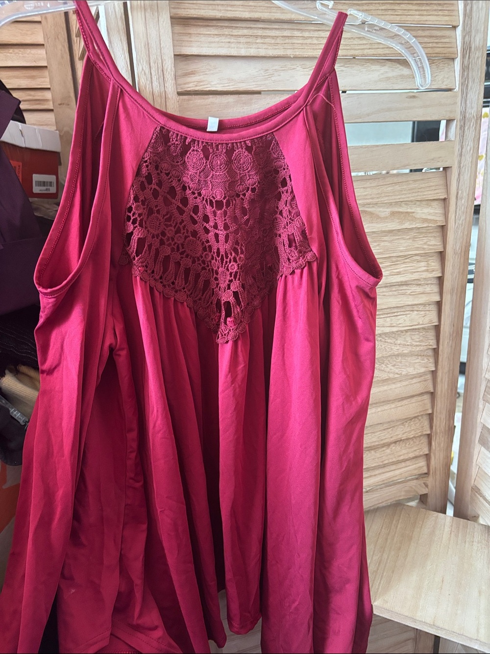 Women’s Cold-Shoulder Lace Panel Top - Deep Red Large